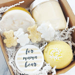 Mama Bear Spa Gift set for new moms and baby shower gifts available at Sunbasil Soap